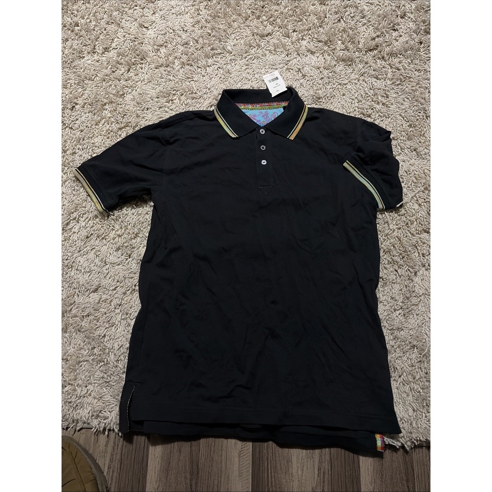 Robert Graham Polo Shirt Mens S Black Cotton Short Sleeve Preppy Casual NWT 99$ - Picture 1 of 7